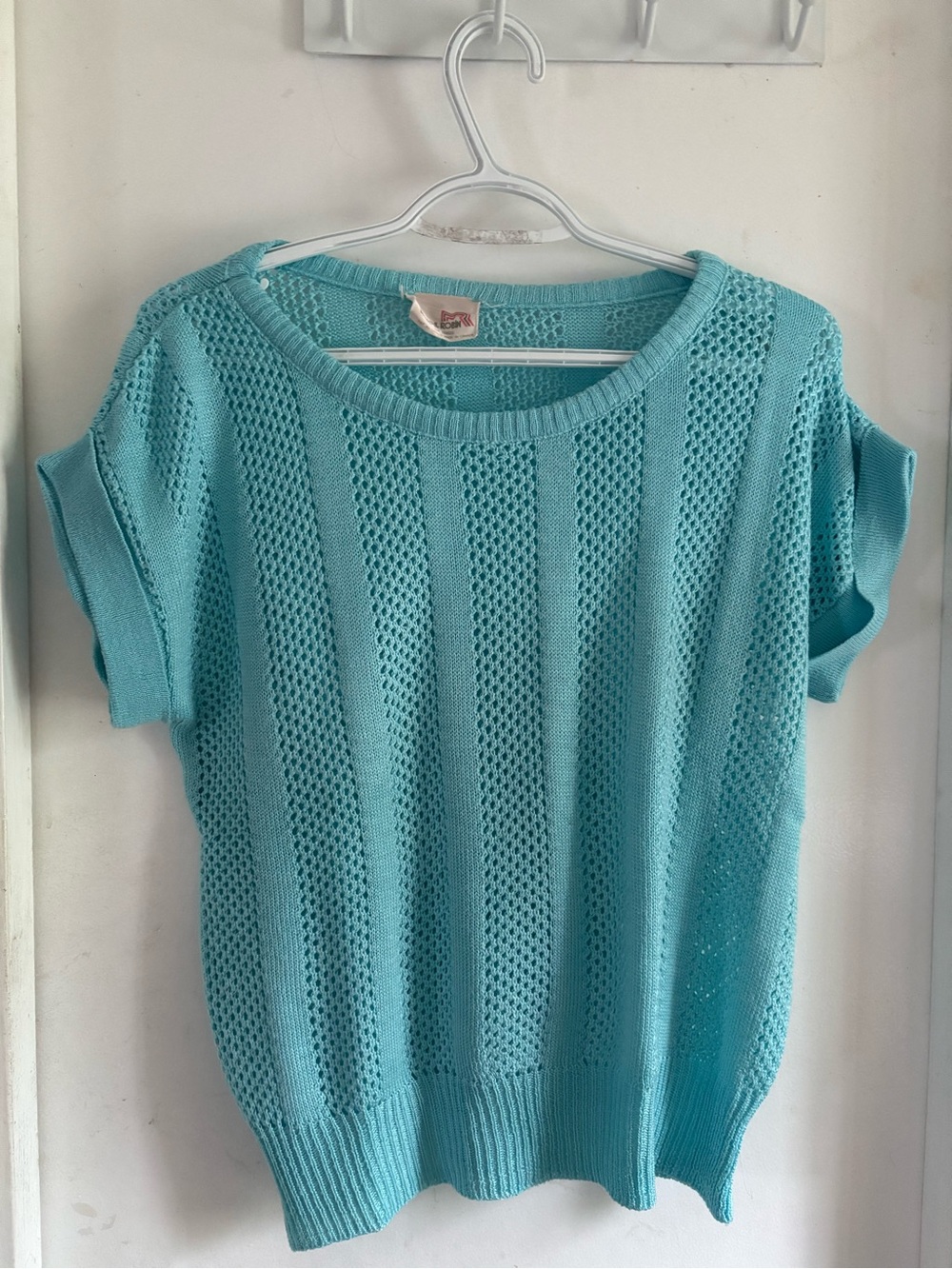 Vintage Michell Robin Aqua Knit Short Sleeve Sweater Top